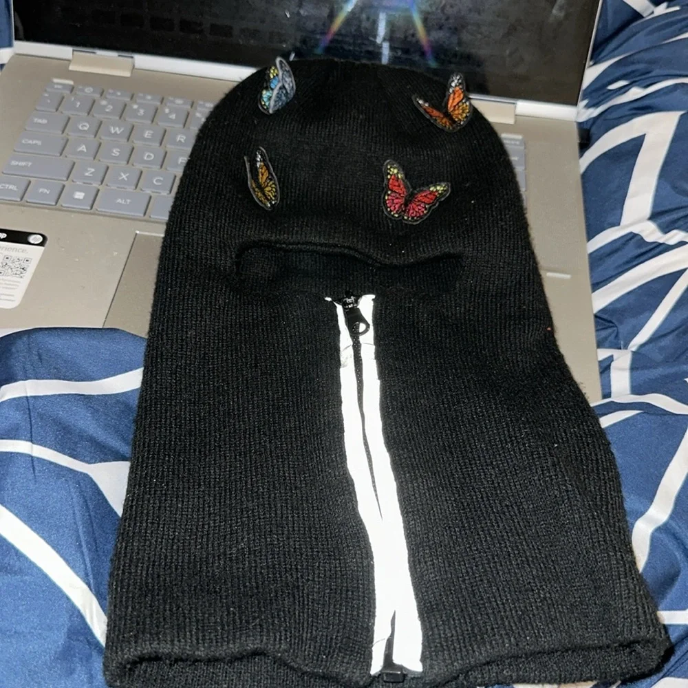 Black Butterfly embedded zip up balaclava reflective